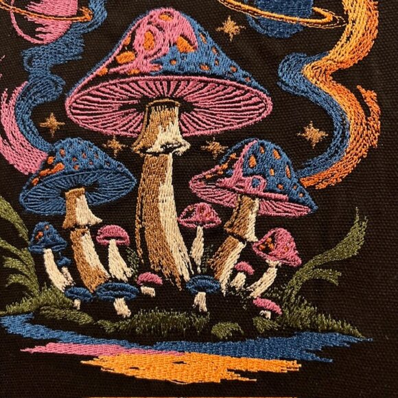 Homemade Mushroom In Space Multicolored Framed Embroidery Art - Picture 3 of 6